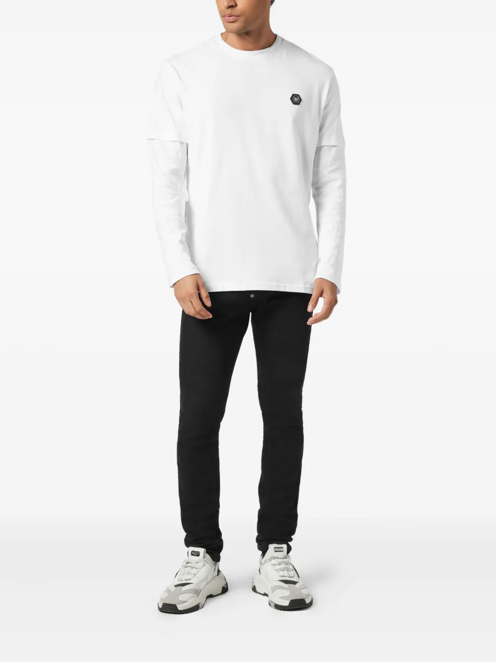 Philipp Plein T-shirt met jacquard en dubbele mouwen - Wit