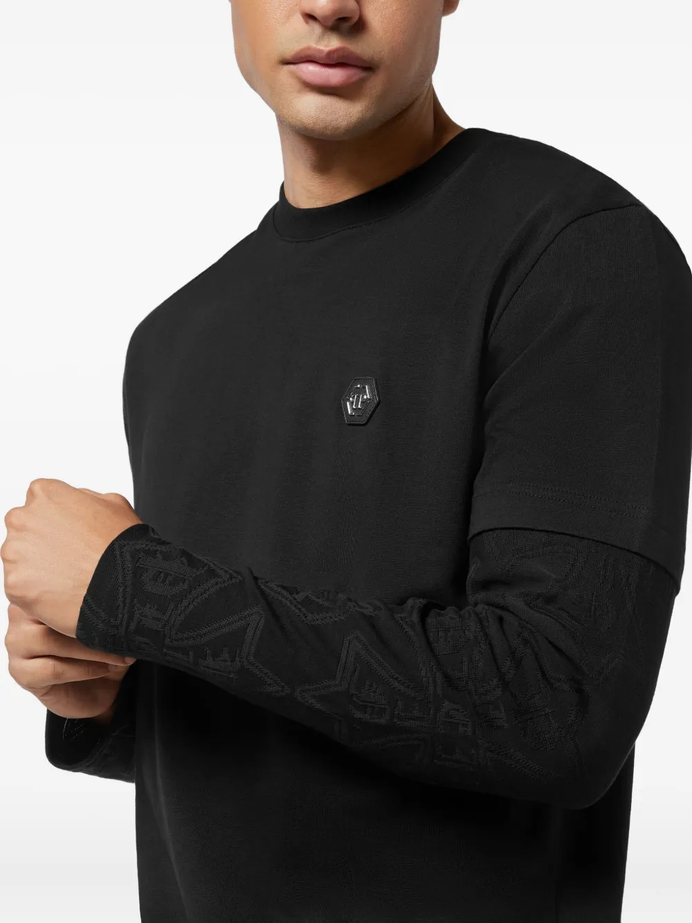 Philipp Plein T-shirt met logopatch en dubbele mouwen Zwart