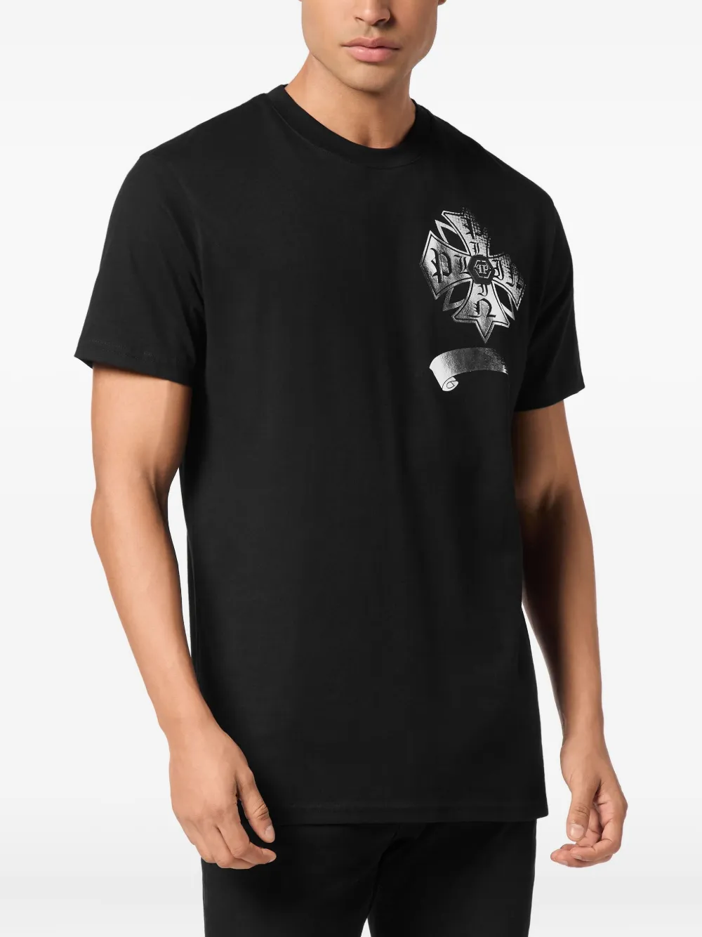 Philipp Plein T-shirt met ronde hals en kruisprint - 02 black