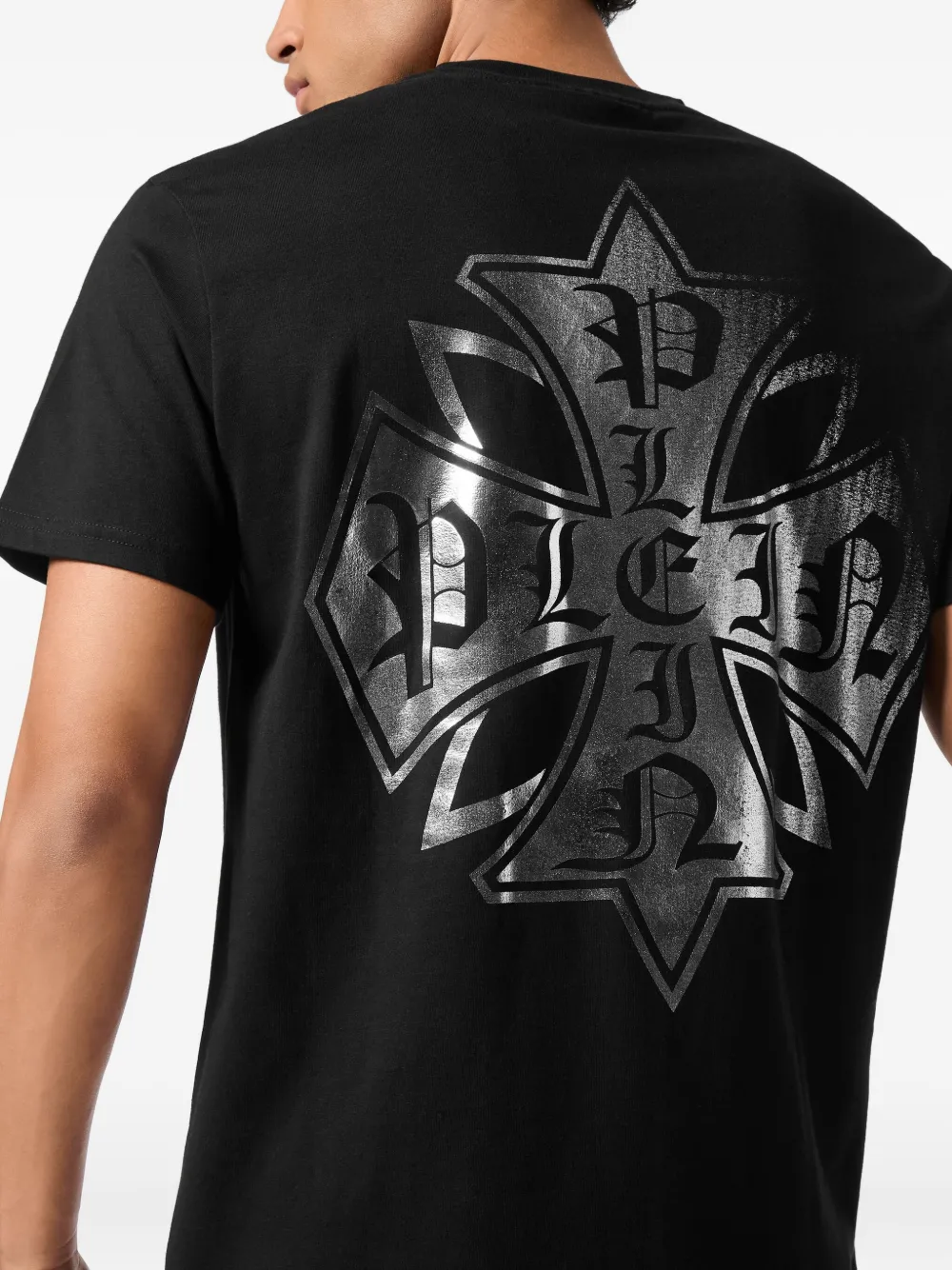 Philipp Plein T-shirt met ronde hals en kruisprint "02 black"