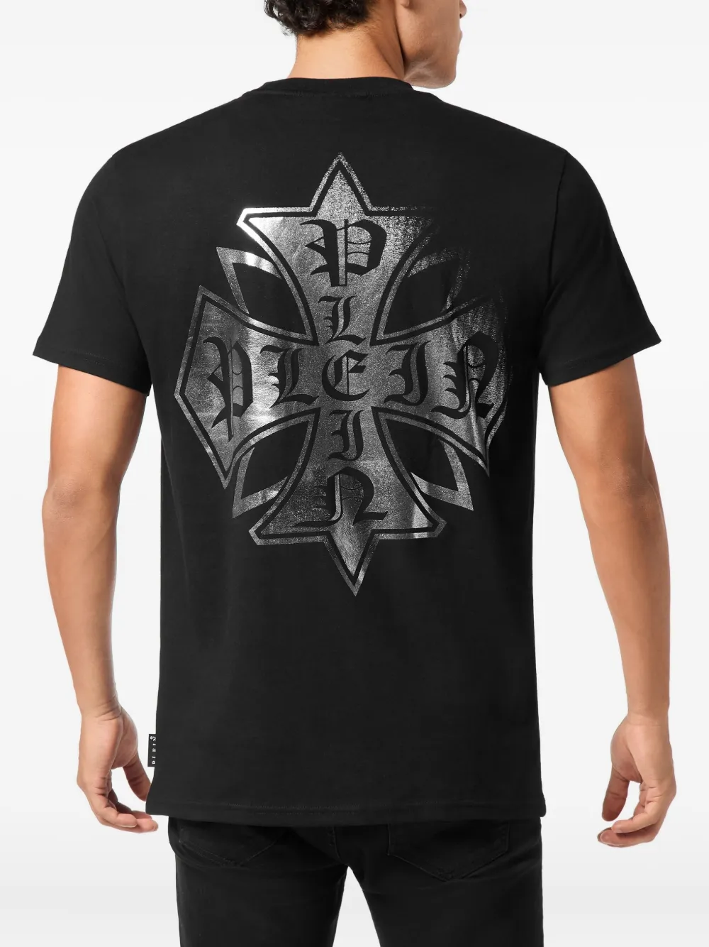 Philipp Plein T-shirt met ronde hals en kruisprint "02 black"