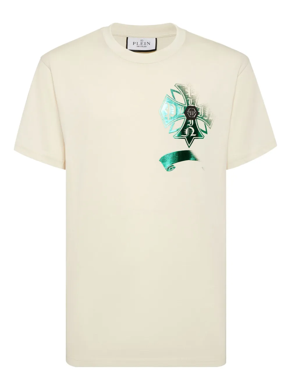 Philipp Plein crest-embellished round neck T-shirt | Neutrals | Image 1