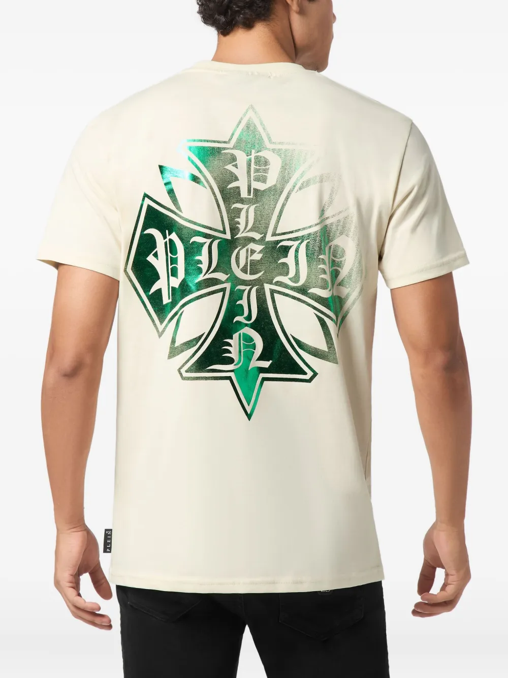 Philipp Plein T-shirt verfraaid met wapenschild en ronde hals Beige