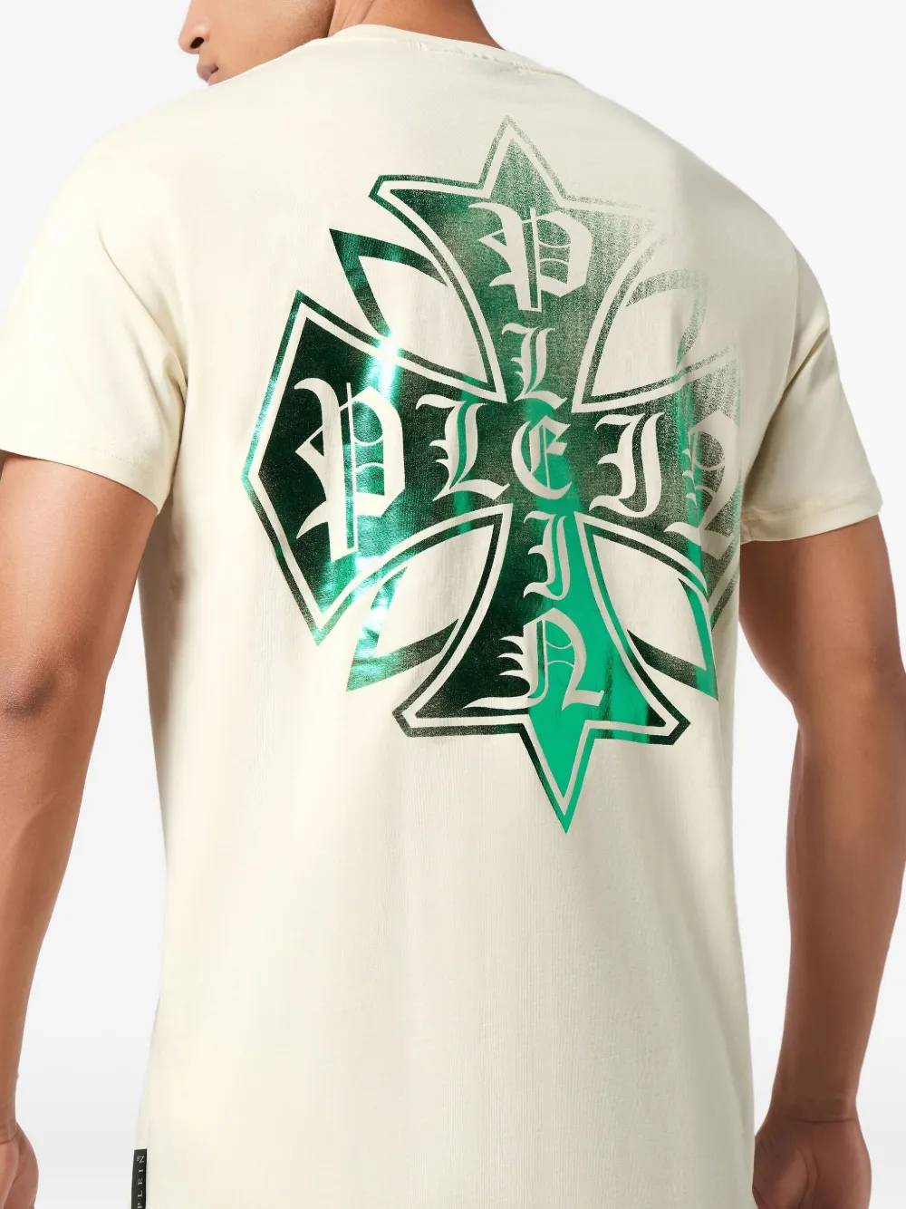 Philipp Plein T-shirt verfraaid met wapenschild en ronde hals Beige