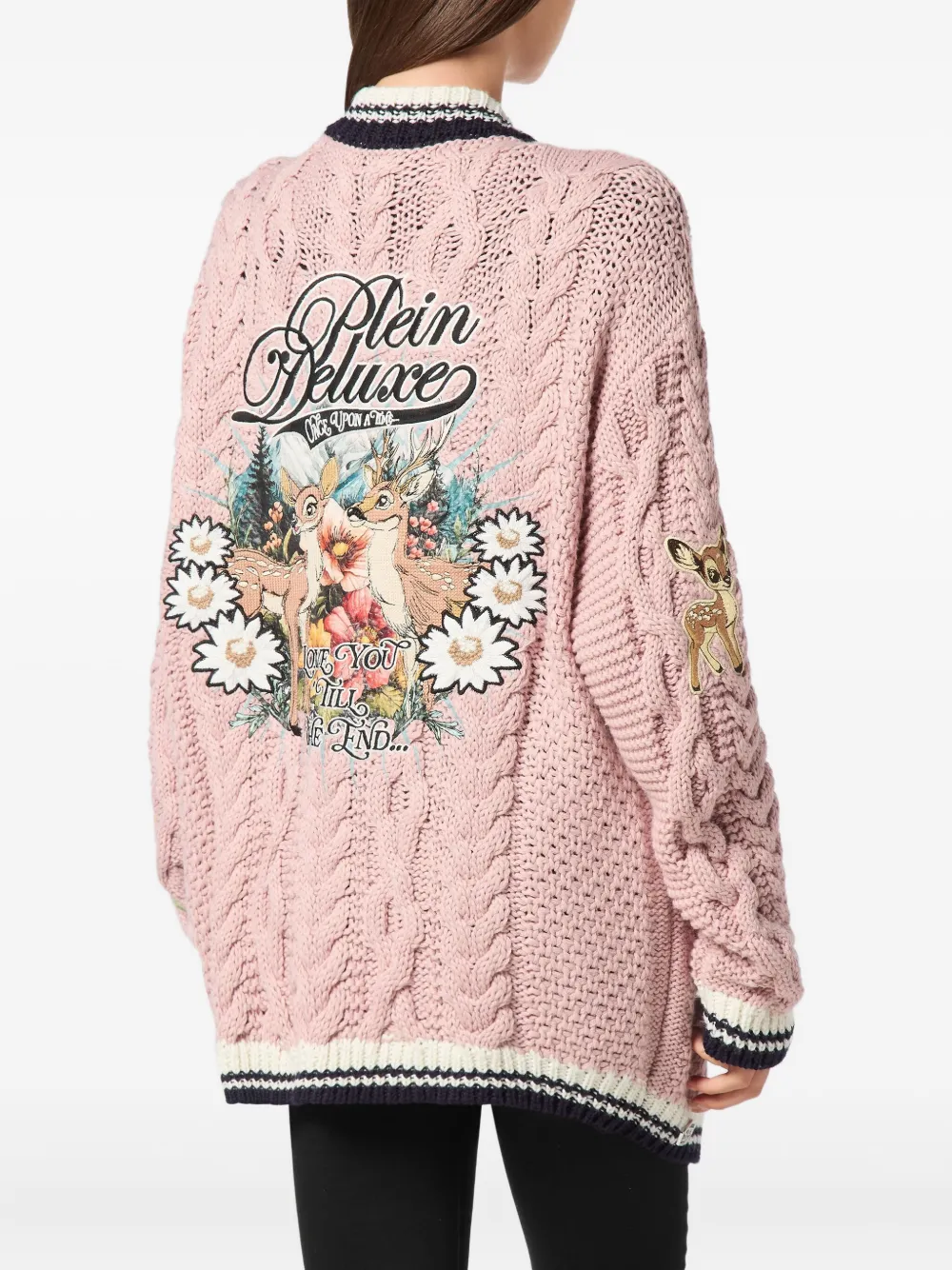 Philipp Plein Cable-knit Embroidered Cardigan In Pink