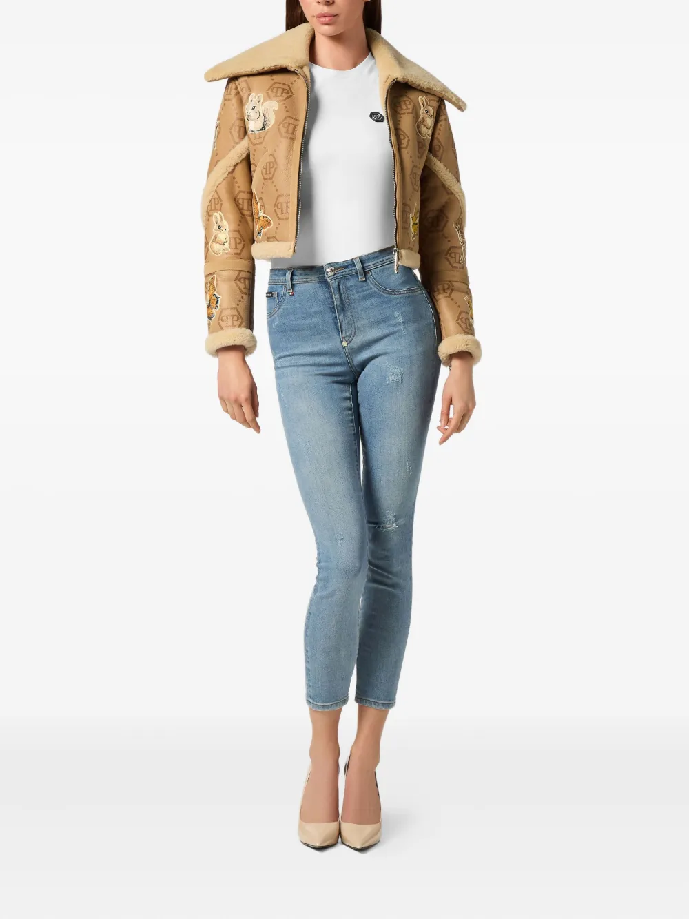 Philipp Plein monogram embroidered shearling jacket | Faux Fur & Shearling Jackets | Image 2