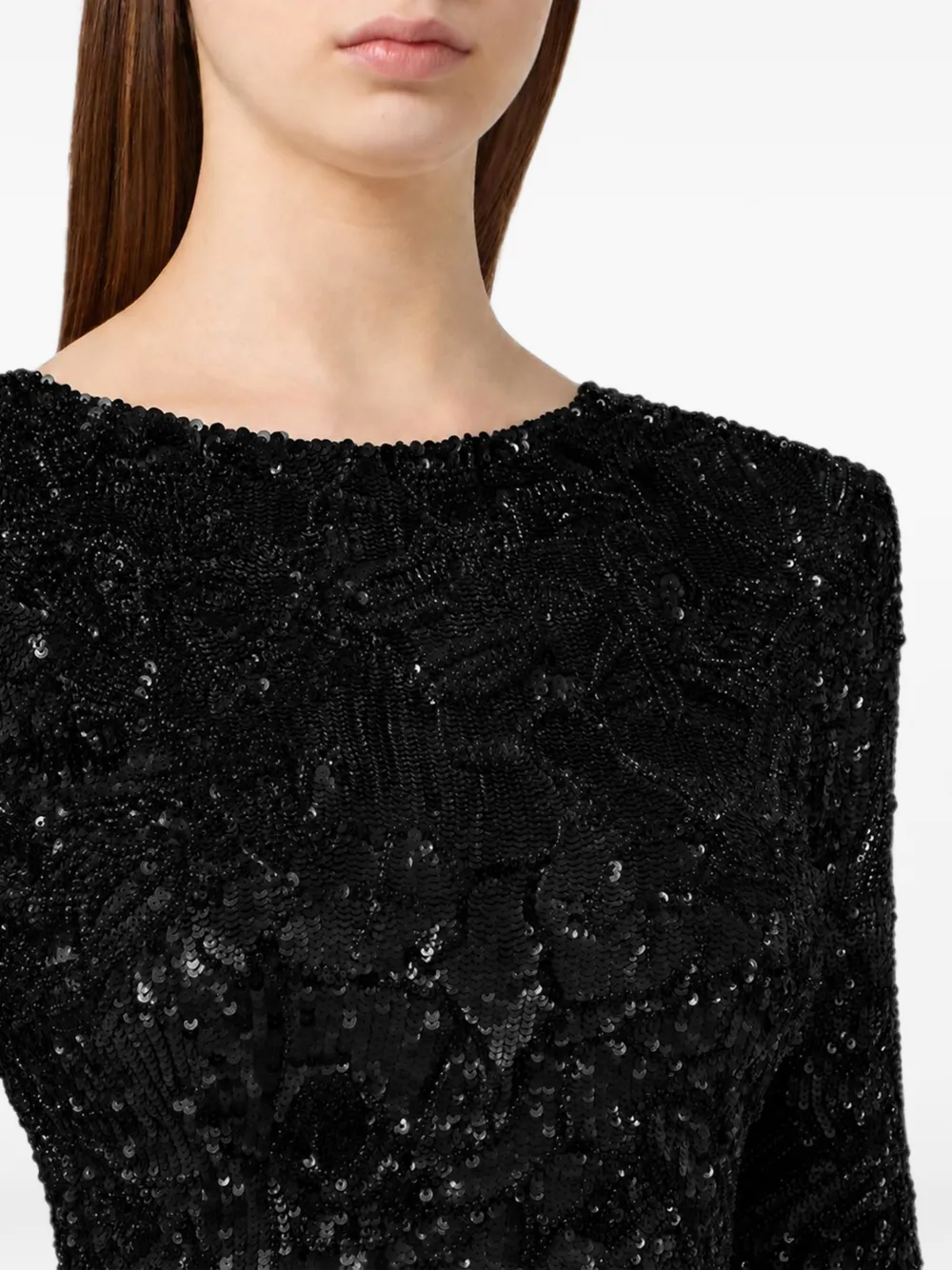 Philipp Plein Mini-jurk met lange mouwen en geborduurde doodskop met kristallen Zwart
