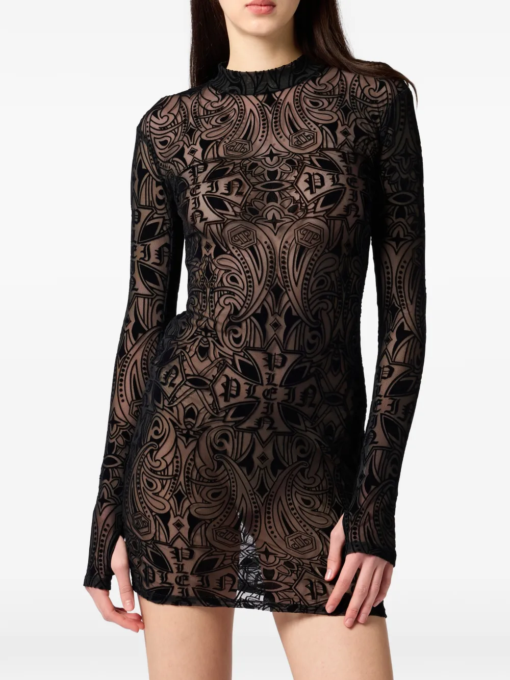 Philipp Plein Mini-jurk met lange mouwen Zwart