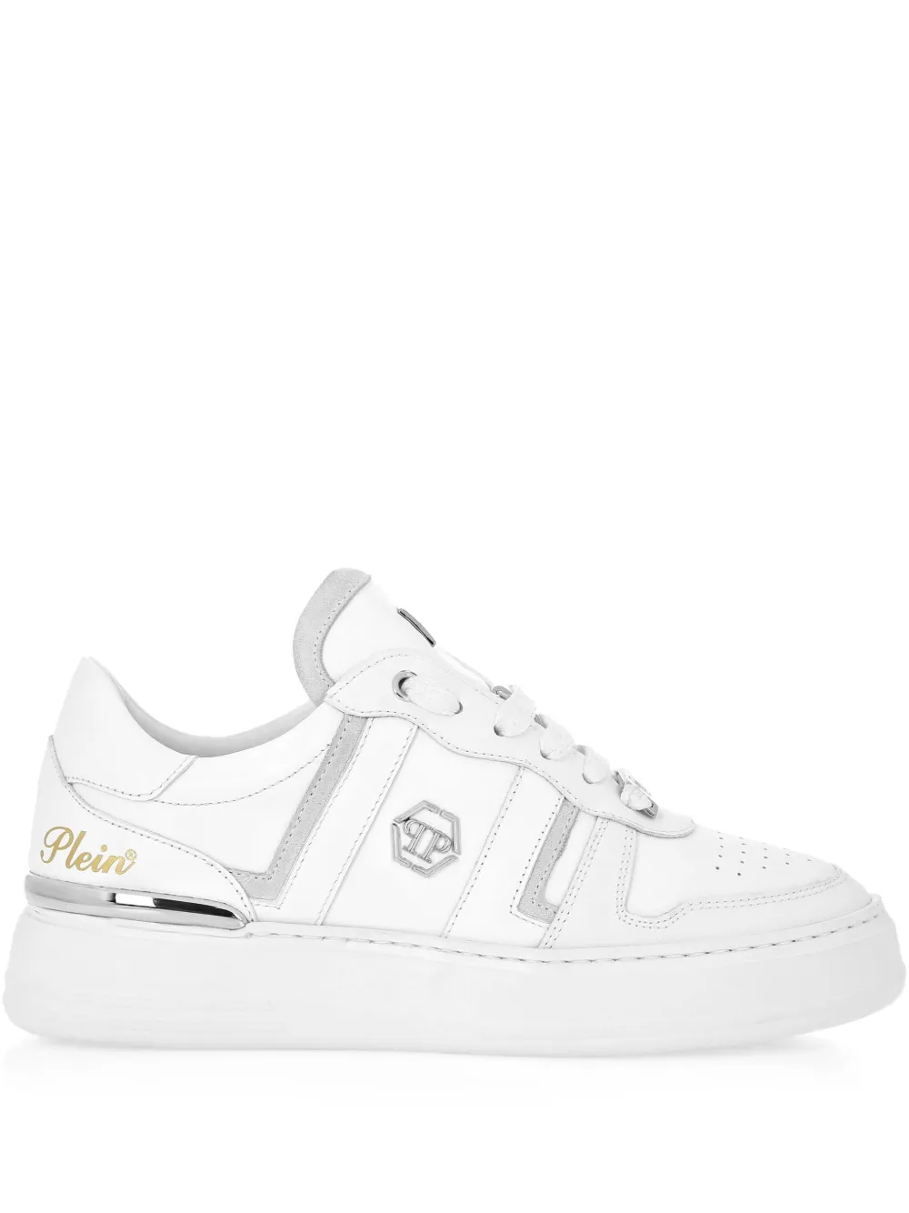 Philipp Plein Gestreepte low-top sneakers Wit