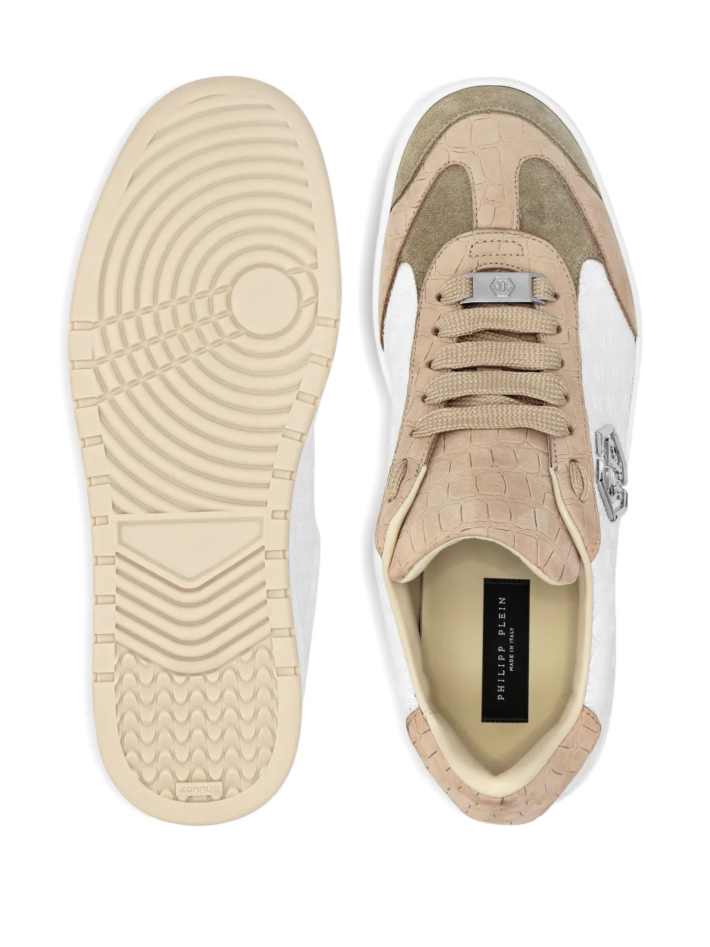 Philipp Plein Mixed Monogram sneakers met krokodillen-reliëf Beige