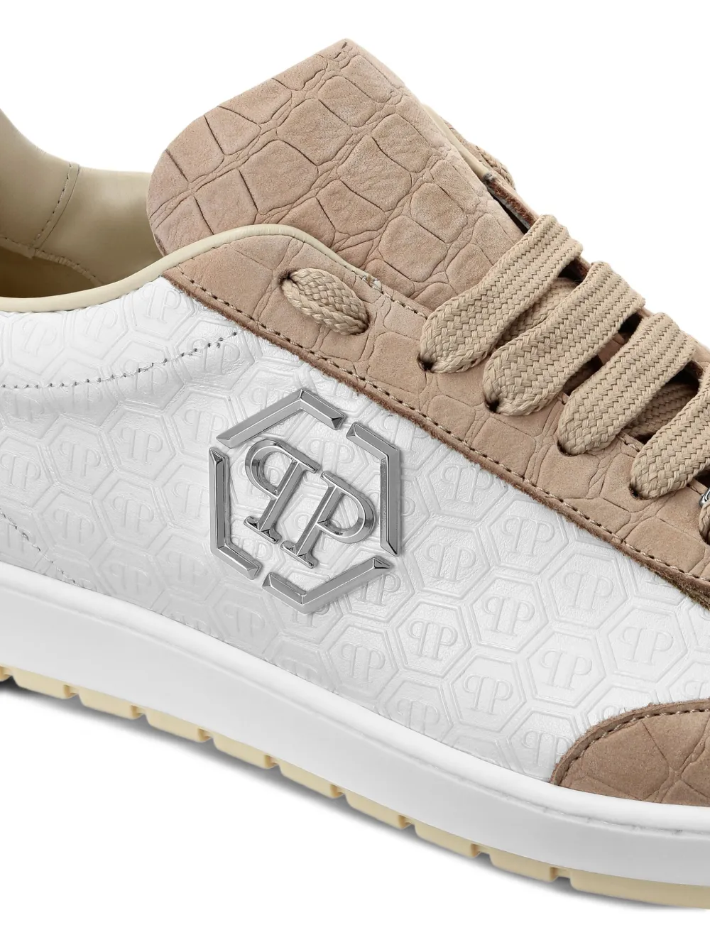 Philipp Plein Mixed Monogram sneakers met krokodillen-reliëf Beige