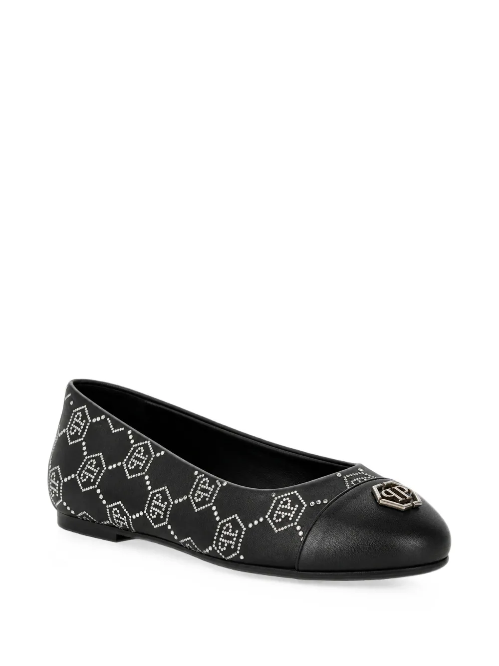 Philipp Plein nappa-leather ballerina flats monogram strass Zwart