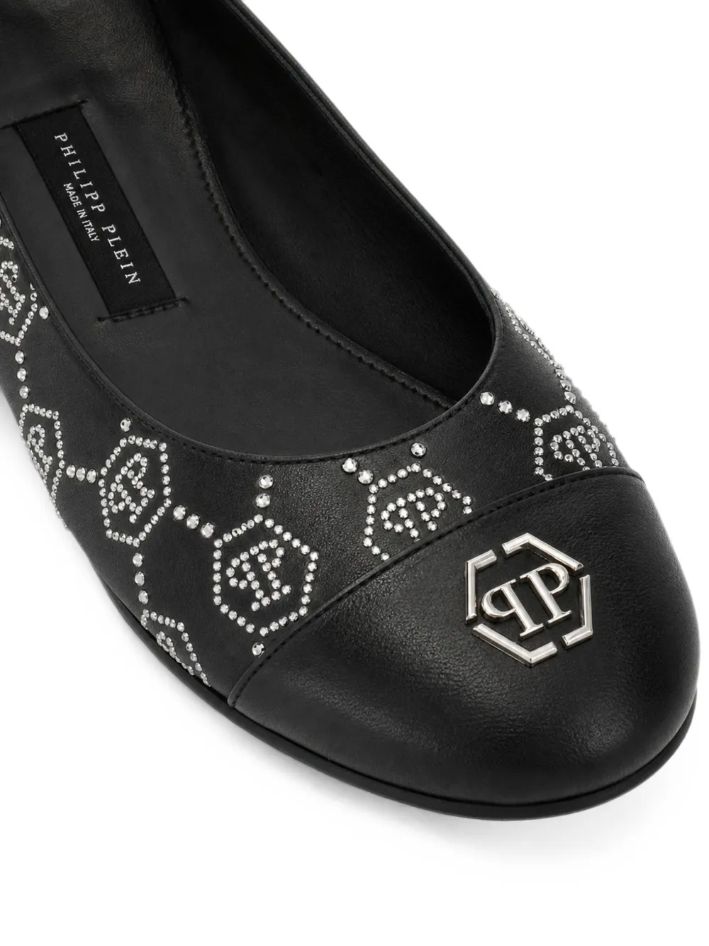 Philipp Plein nappa-leather ballerina flats monogram strass Zwart