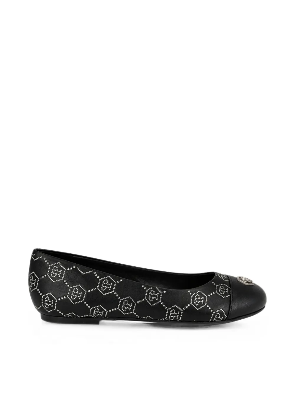 Philipp Plein nappa-leather ballerina flats monogram strass - Nero