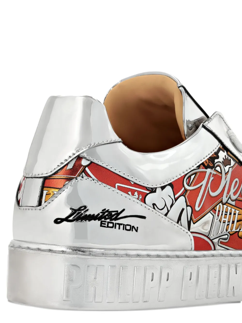 Philipp Plein Metallic Leather Eagle-print Sneakers In White