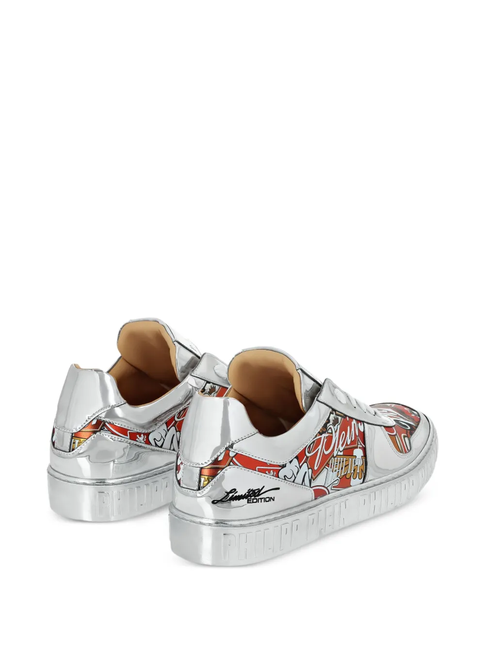 Philipp Plein Metallic Leather Eagle-print Sneakers In White