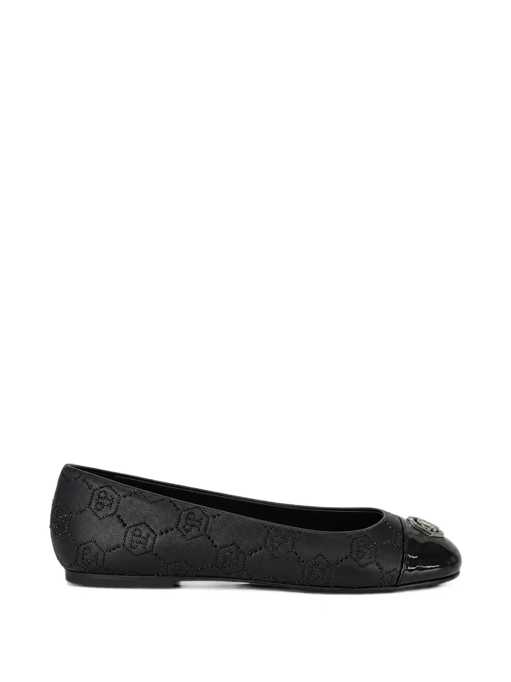 Philipp Plein nappa leather ballerina flats monogram strass - Nero