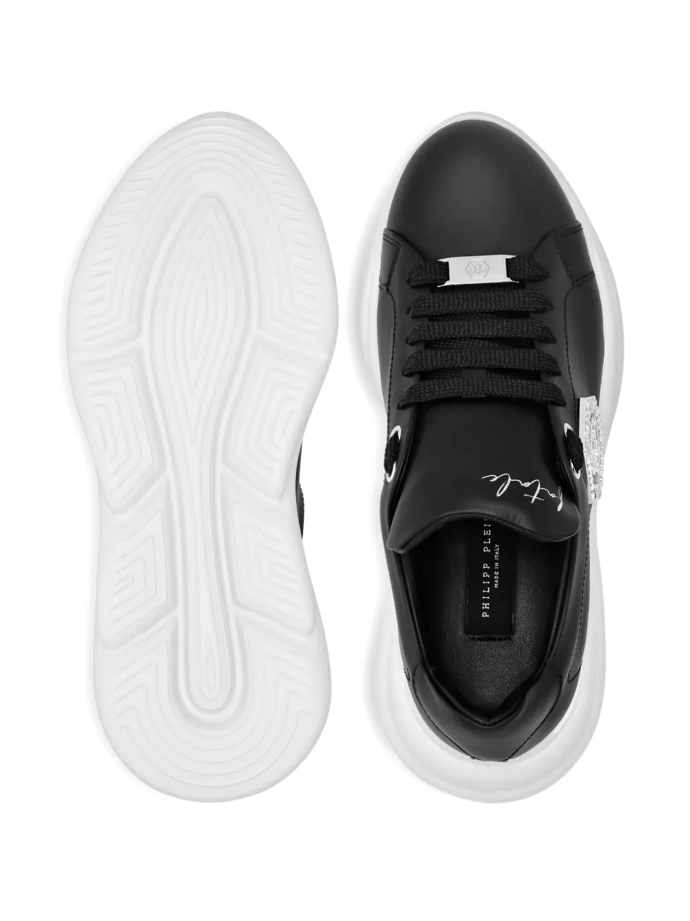 Philipp Plein crystal-embellished leather sneakers Black