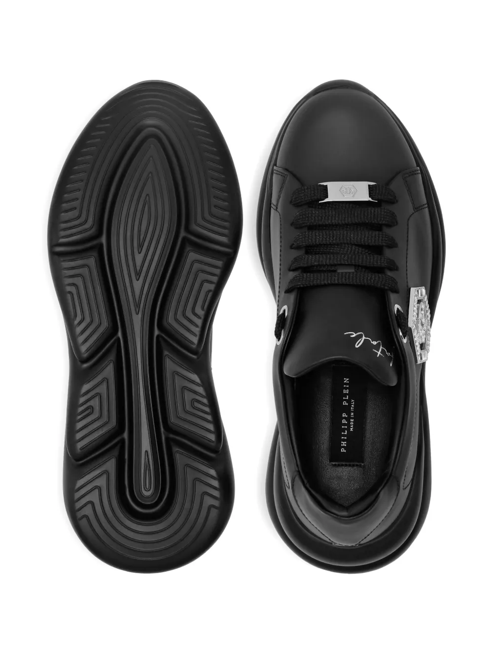 Philipp Plein crystal-embellished leather sneakers Black