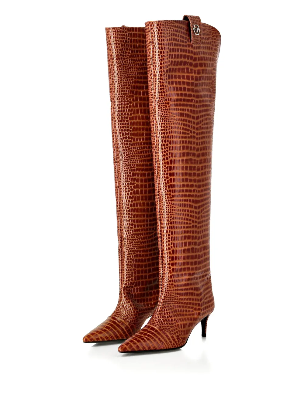 Philipp Plein 55mm crocodile-print over-the-knee boots Brown