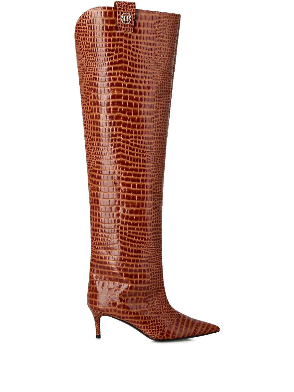 Philipp Plein 55mm crocodile-print over-the-knee boots | Brown | Image 1