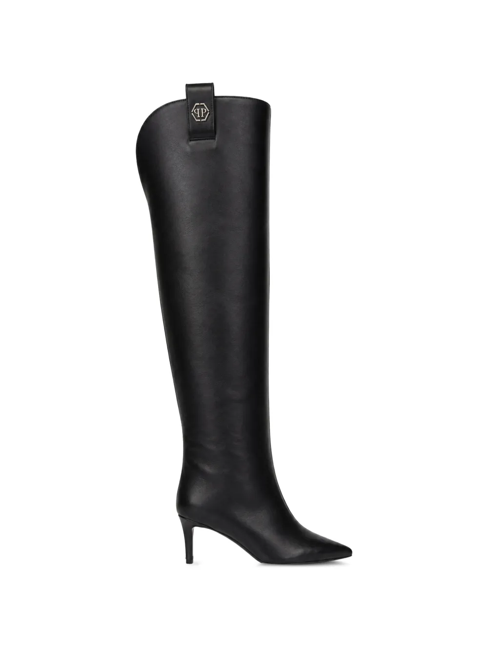 Philipp Plein bottes en cuir Nappa à talon bas hauteur genou hexagon - Noir Philipp Plein bottes en cuir Nappa à talon bas hauteur genou hexagon - Noir