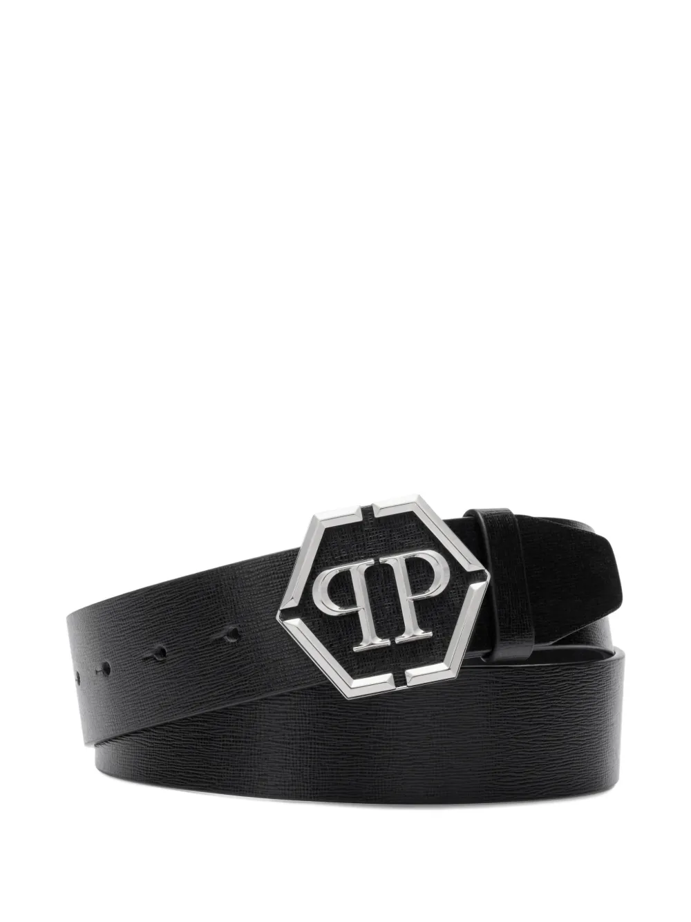 Philipp Plein Saffiano leather hexagon belt - Nero