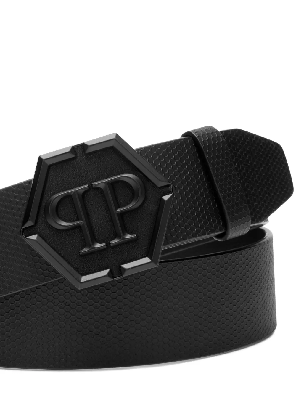 Philipp Plein Leren riem met logogesp Zwart