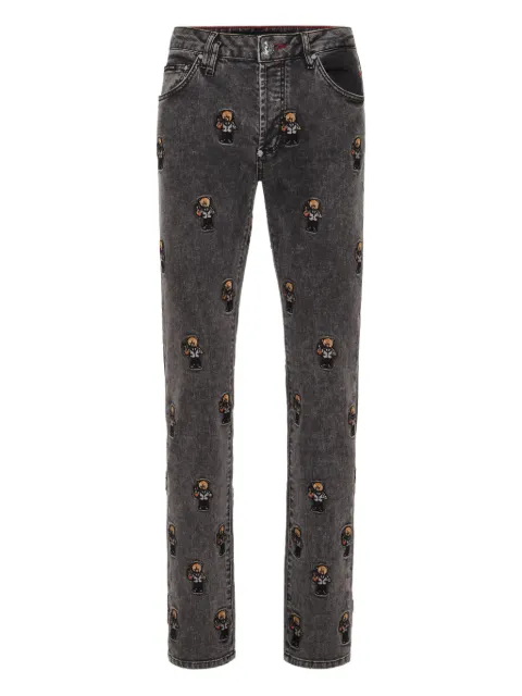 Philipp Plein bear-embroidered jeans