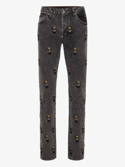 Philipp Plein bear-embroidered jeans