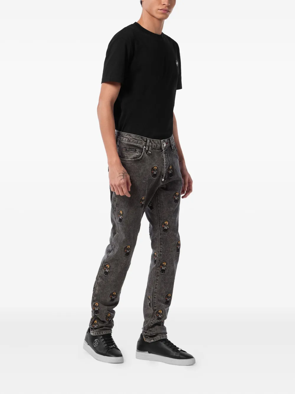Philipp Plein Jeans met geborduurde beer - Grijs