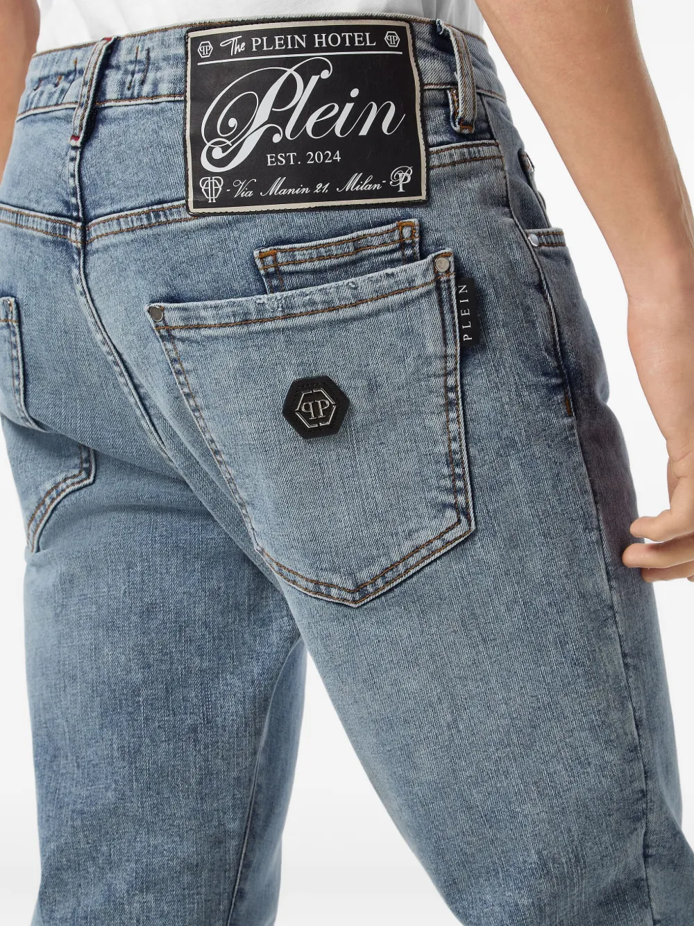 Philipp Plein Jeans met logopatch Blauw
