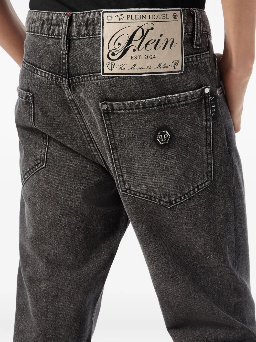 Philipp Plein Detroit Fit jeans met logoplakkaat Grijs