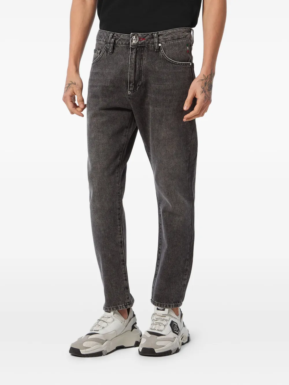 Philipp Plein Detroit Fit jeans met logoplakkaat Grijs