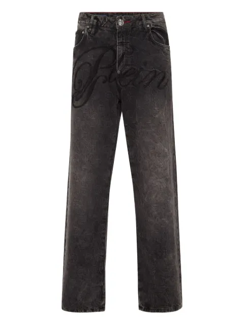 Philipp Plein logo-patch pattern-embellished jeans