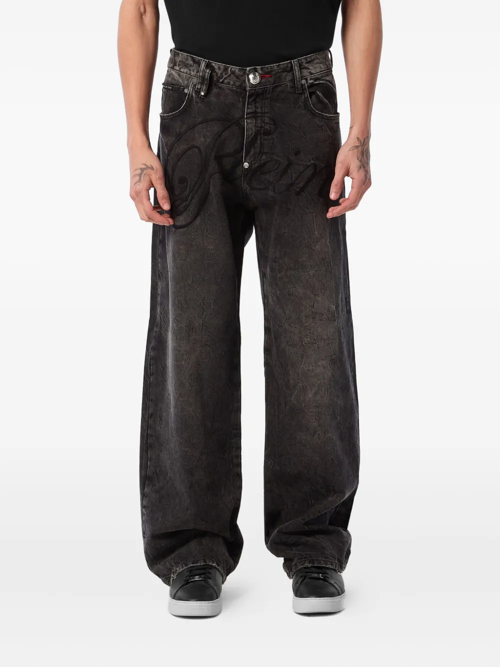 Philipp Plein Jeans verfraaid met logopatch Grijs