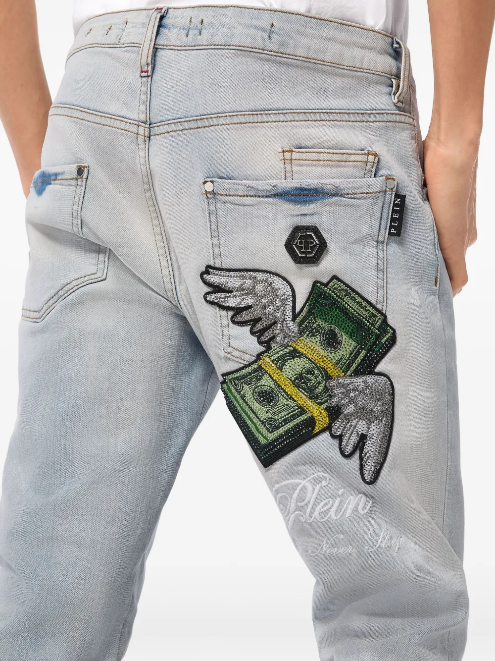 Philipp Plein Flying Money straight-leg jeans Blauw