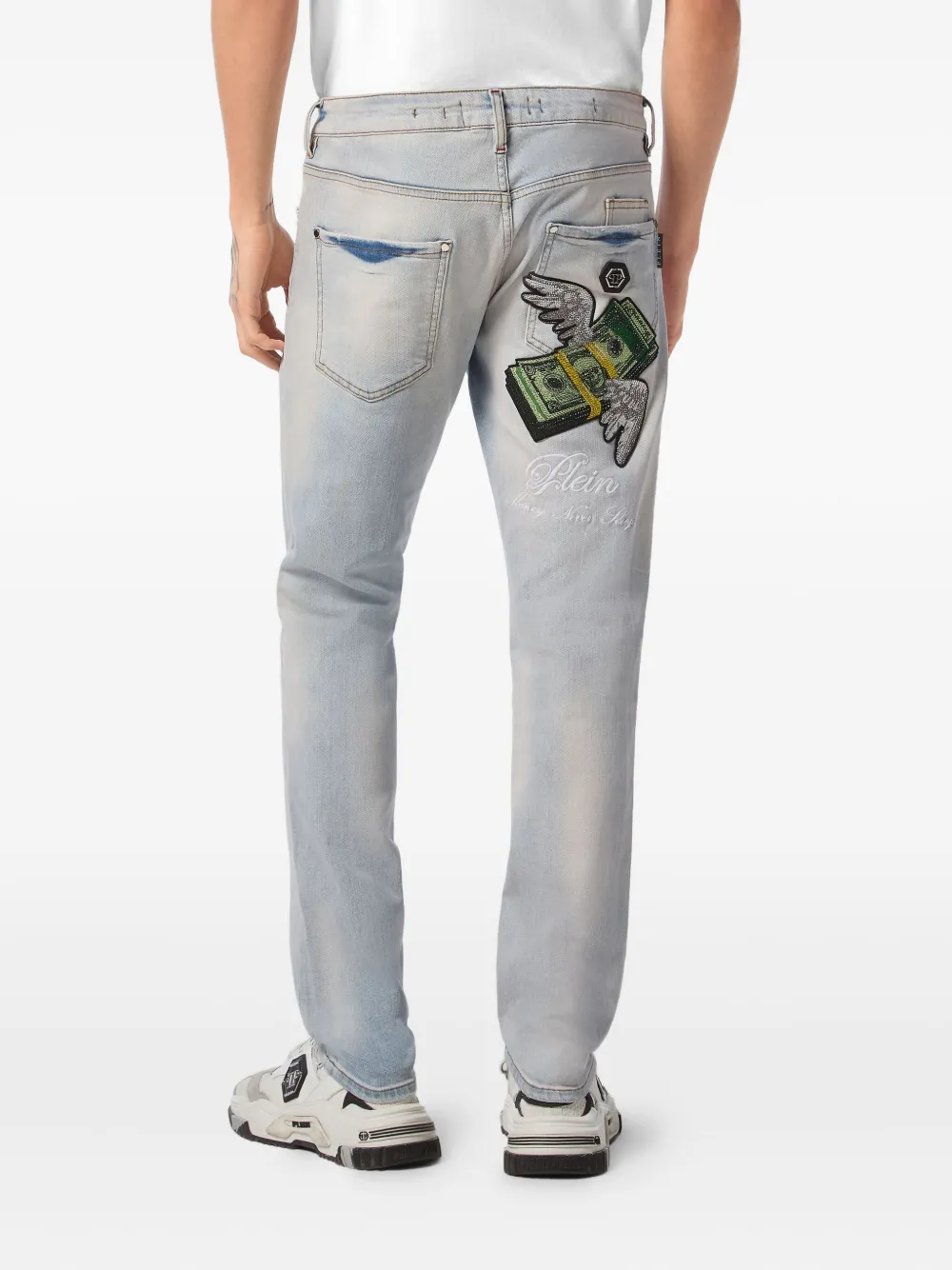 Philipp Plein Flying Money straight-leg jeans Blauw