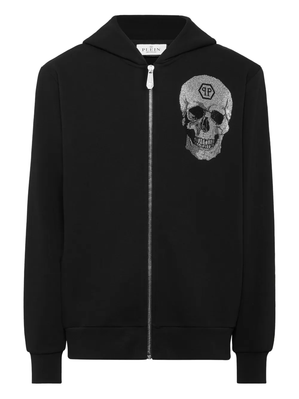 Philipp Plein Hoodie met rits en doodskop van stras Zwart