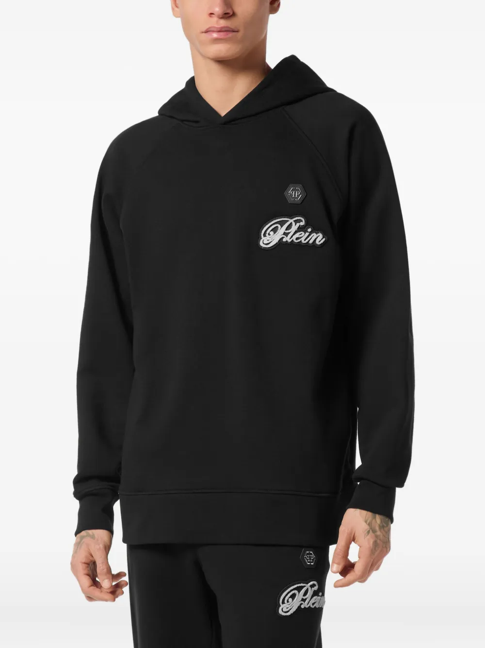 Philipp Plein Hoodie met logopatch en raglan mouwen Zwart