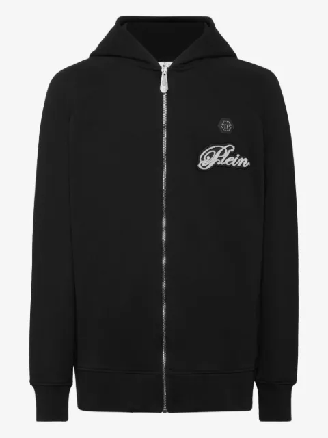 Philipp Plein zip-up logo-patch hoodie
