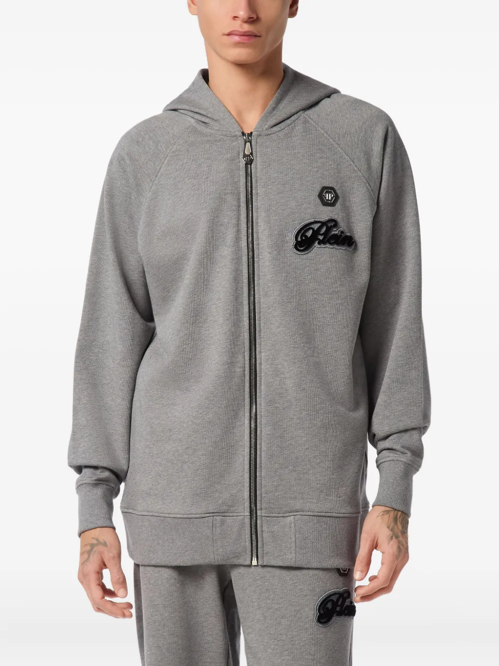 Philipp Plein Hoodie met logopatch Grijs