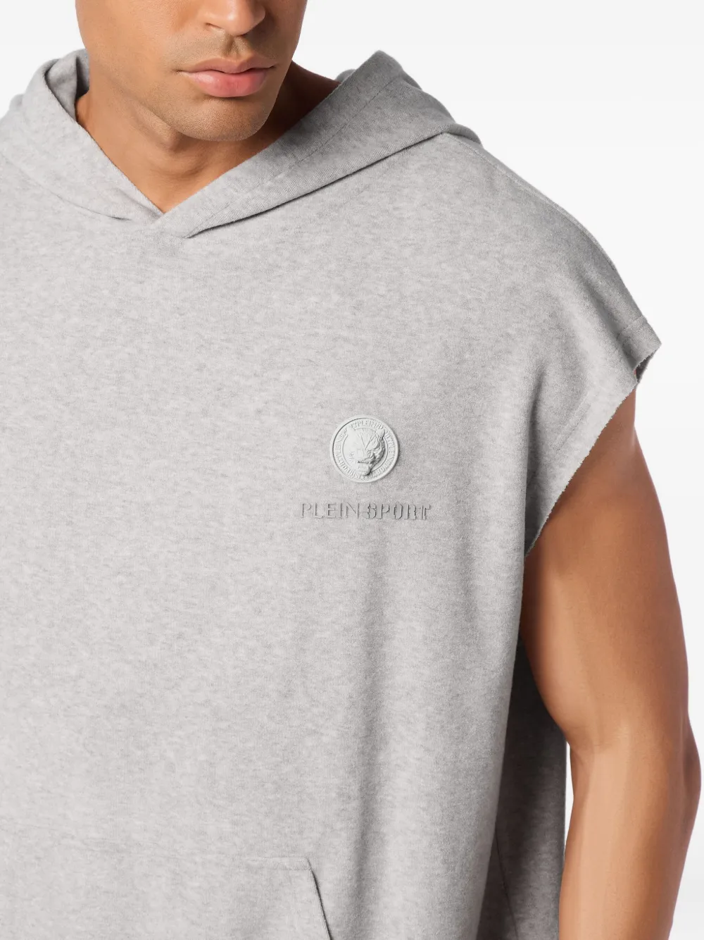 Plein Sport Mouwloze hoodie met logopatch Grijs