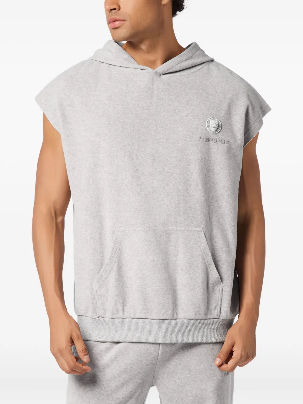 Plein Sport Mouwloze hoodie met logopatch Grijs