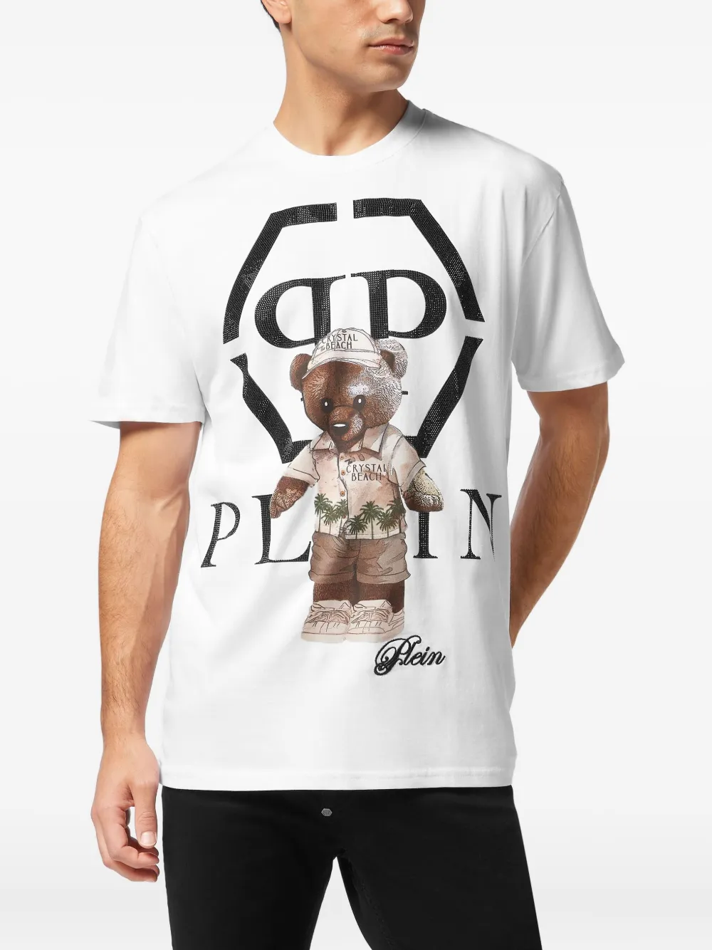 Philipp Plein crystal-embellished teddy-bear T-shirt Wit