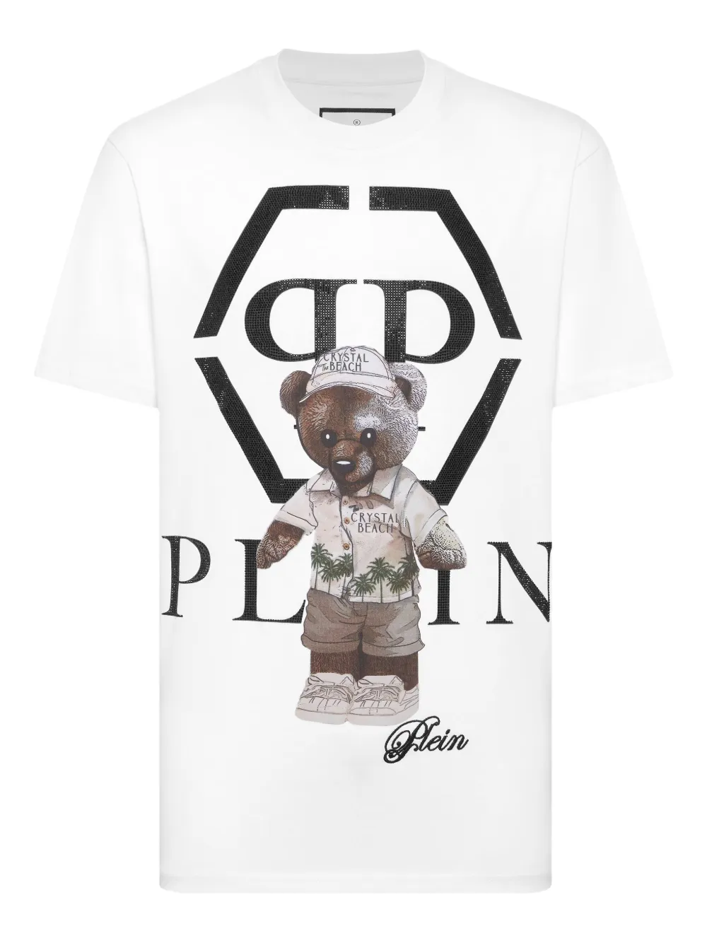 Philipp Plein crystal-embellished teddy-bear T-shirt Wit