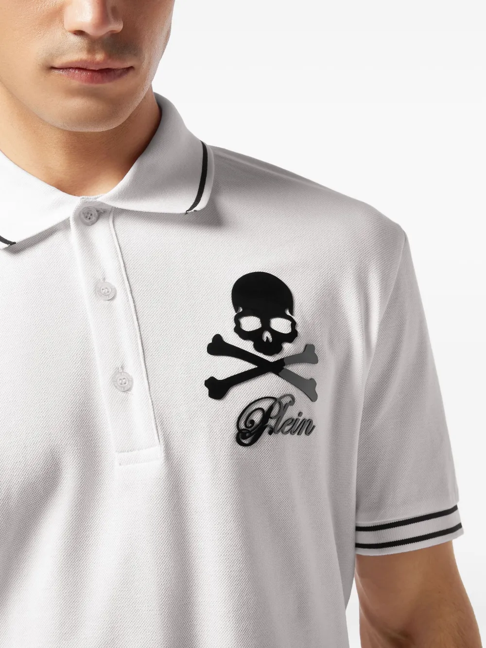 Philipp Plein Piqué poloshirt met dooskopprint Wit