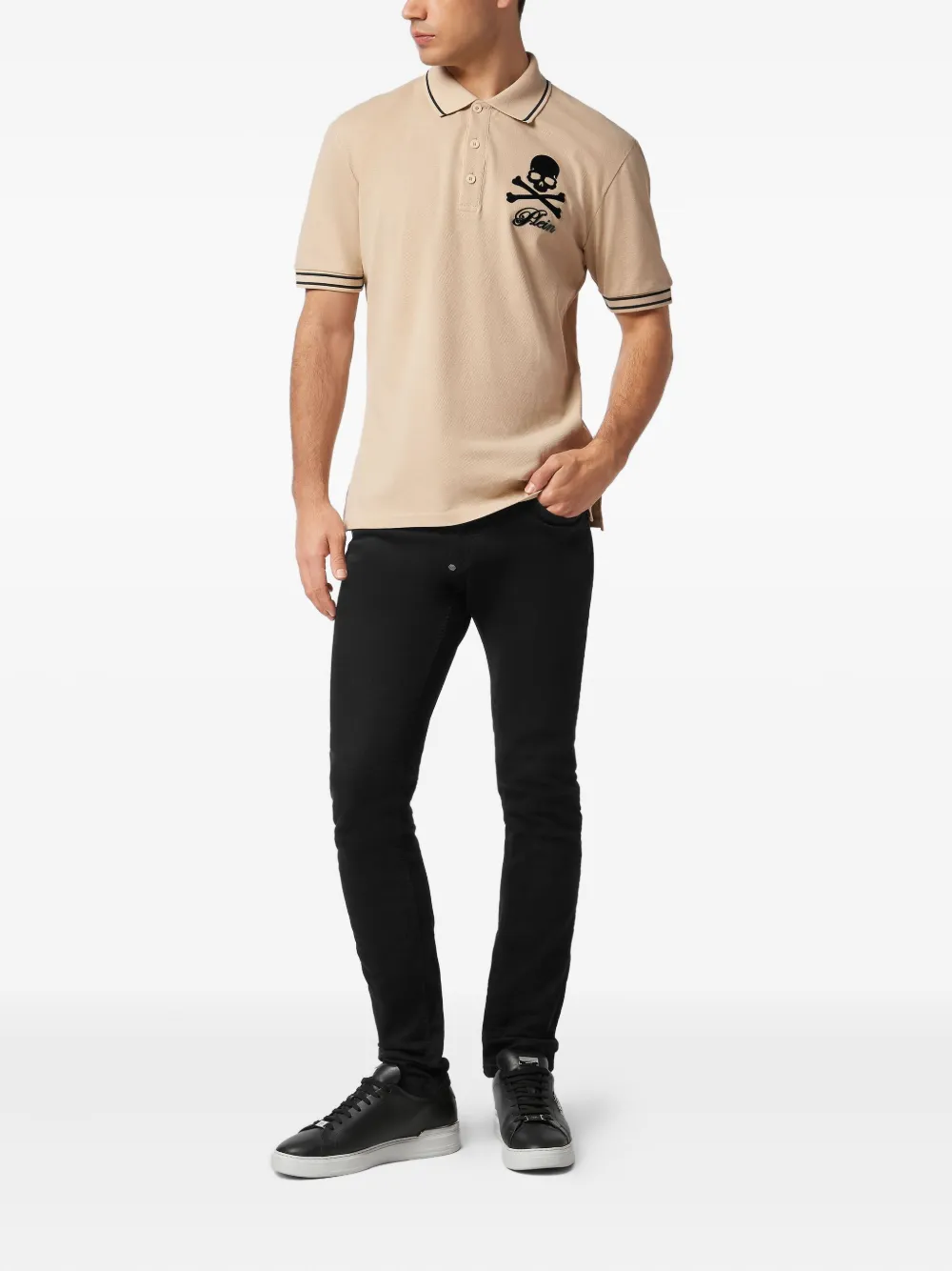 Philipp Plein Skull and Bones polo shirt Beige