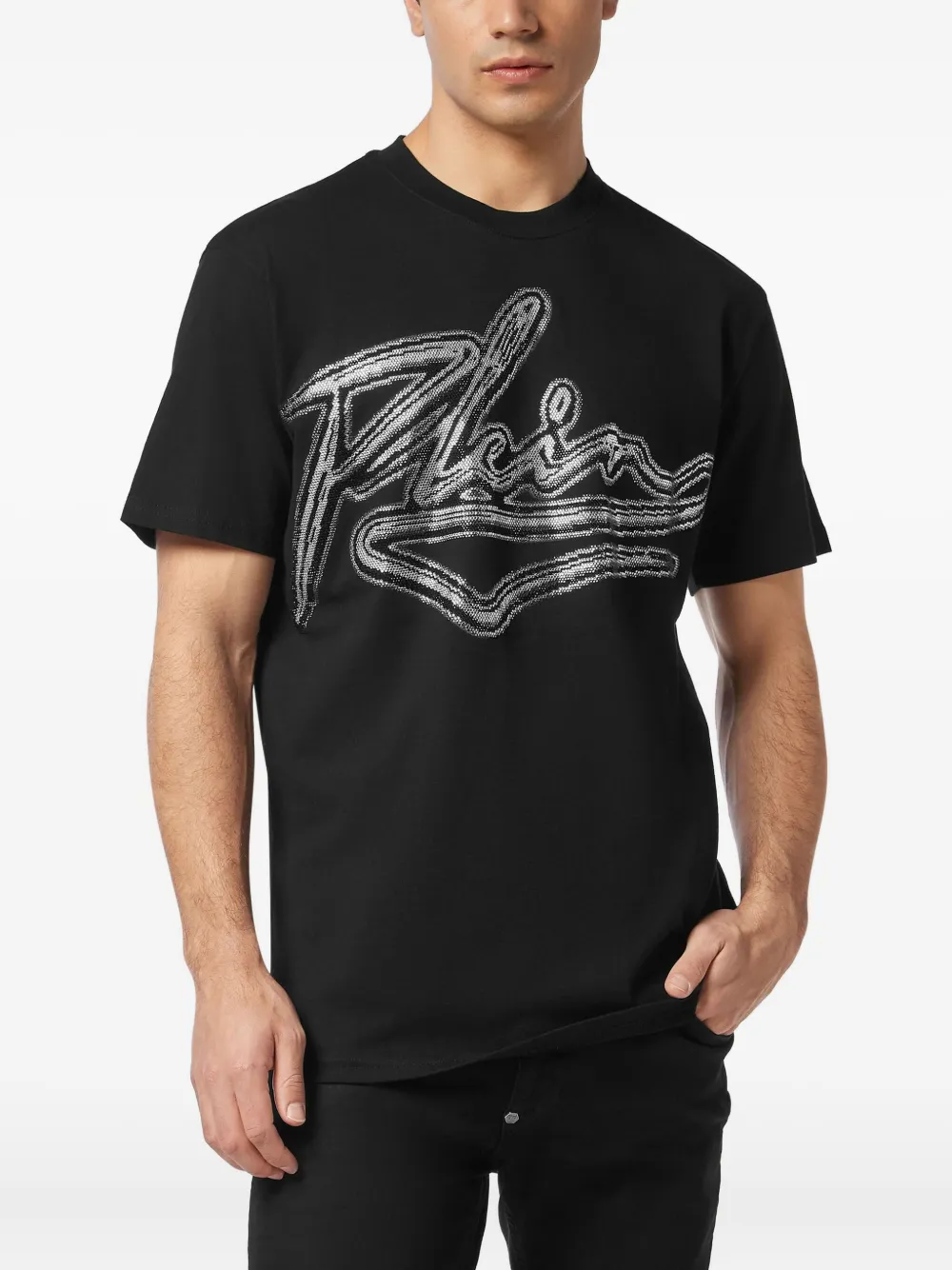 Philipp Plein T-shirt verfraaid met pailletten en ronde hals Zwart