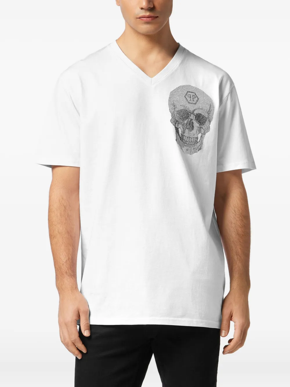 Philipp Plein crystal-skull V-neck T-shirt Wit